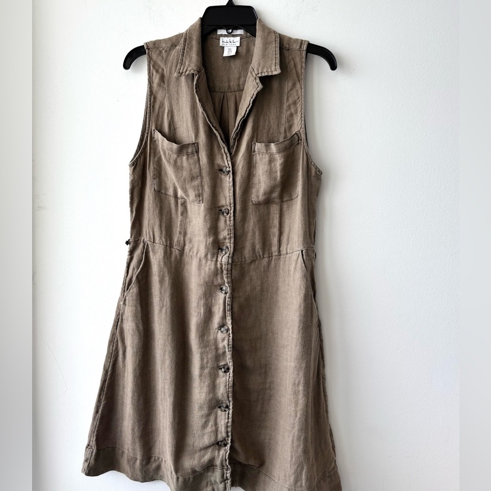 Nicole Miller Sleeveless Button-Front Mini Dress in Taupe